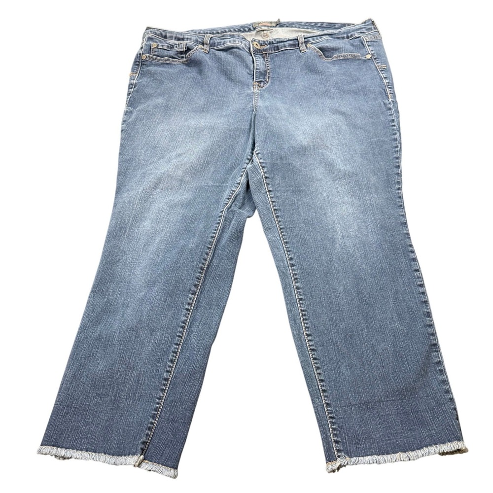 Torrid Jeans Cropped Boyfriend Blue Raw Hem Rebel The Fit Denim Plus 20R